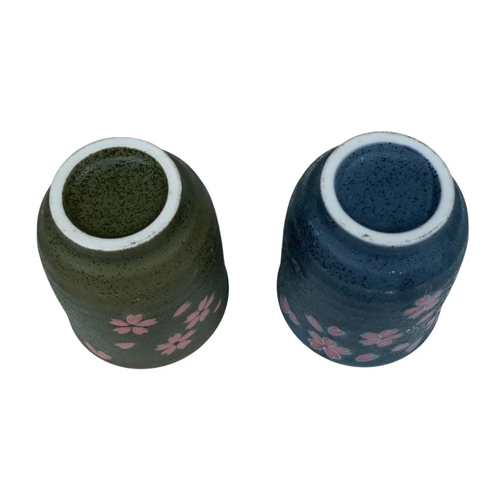 Chiyo Zakura Tea Cups Japanese Sakura Cherry Blossom Ceramic Blue Green Pink 2
